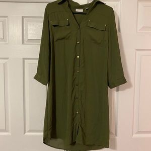 Army green button up dress